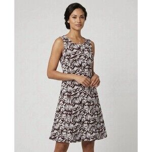 Susan Graver Liquid Knit Dress M Brown White Palm Leaf Sleeveless Travel